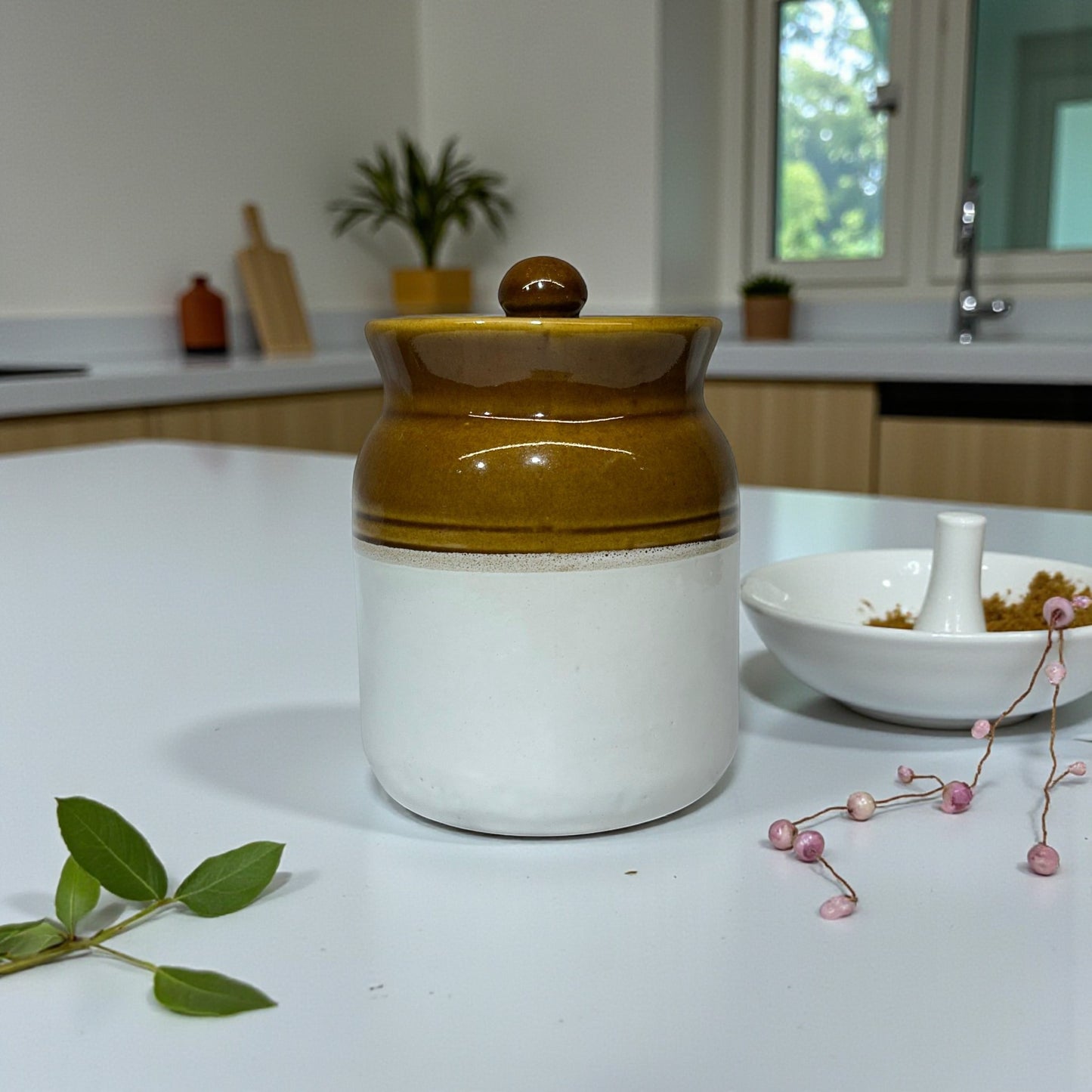 Rustic Heritage Ceramic Jar – Set of 1 | 500 gms Each | Handcrafted Dual-Tone Brown & White Storage Jars