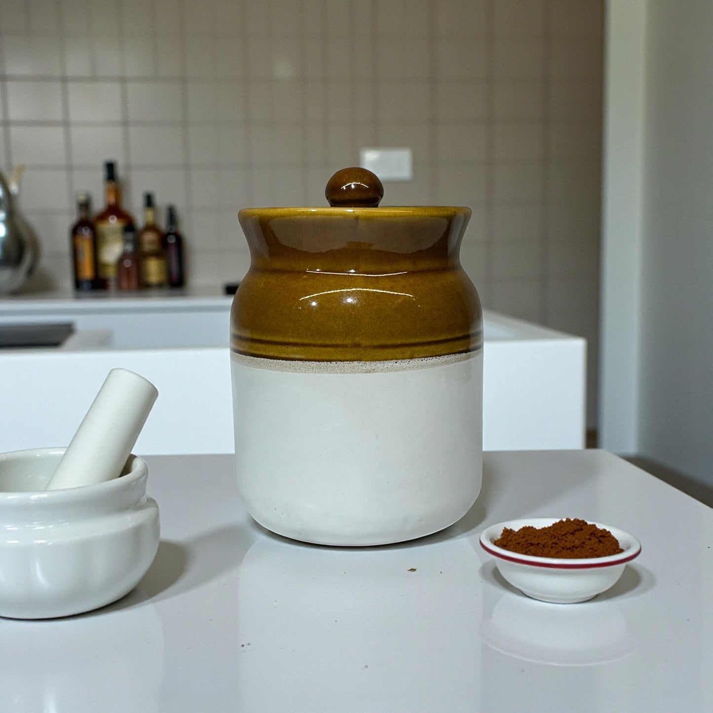 Rustic Heritage Ceramic Jar – Set of 1 | 500 gms Each | Handcrafted Dual-Tone Brown & White Storage Jars